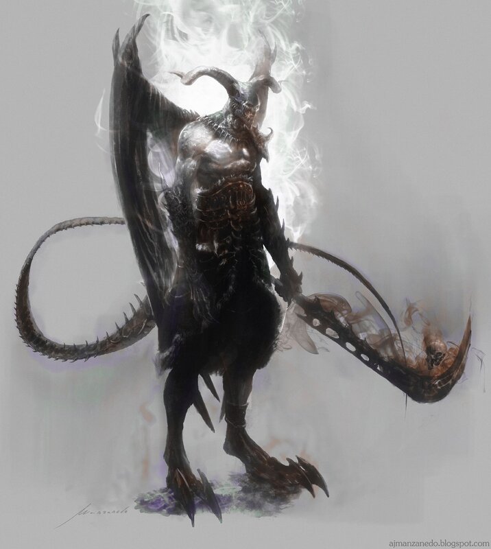 demon with wings and tail