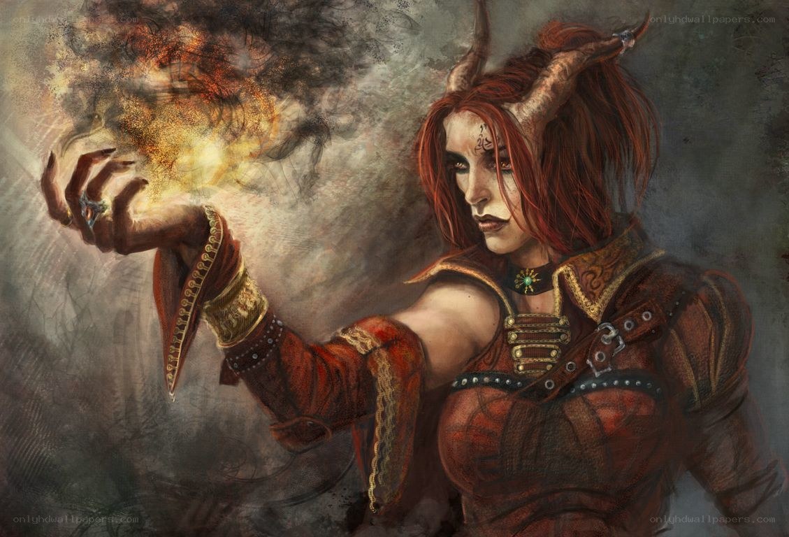 demon woman casting fire spell