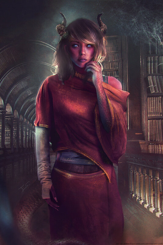 Demon Woman in Library
