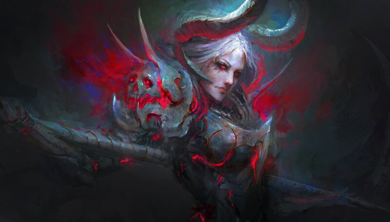 Demon Woman with Horns — Black, Dark