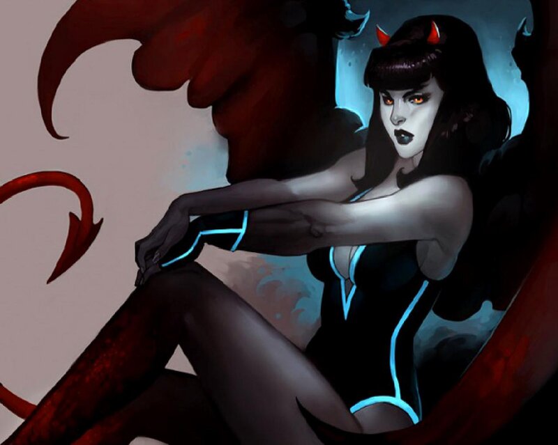 Demon Woman with Horns — Black, Dramatic, Digital Art