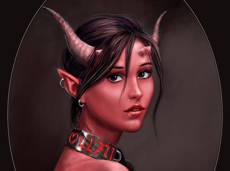 Demon Woman with Horns — Red, Dramatic, Digital Art, Earrings