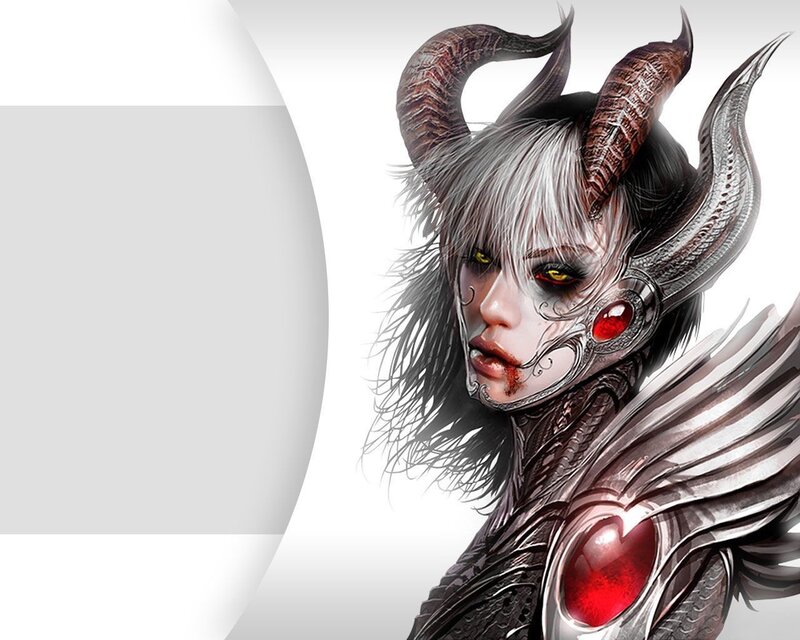 Demon Woman with Horns — White, Dramatic