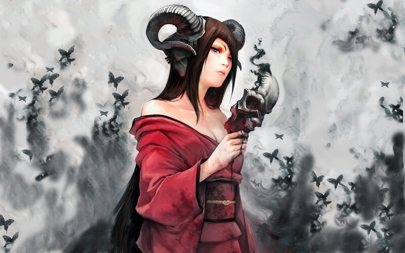demon woman with ram horns