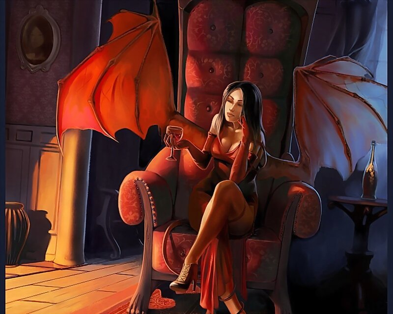 Demon woman with wine glass