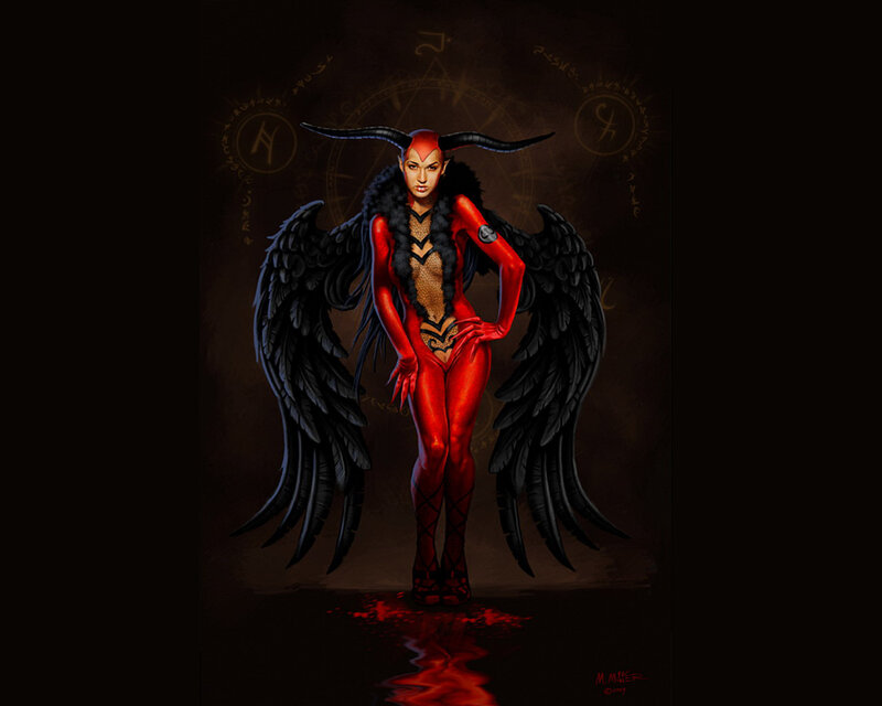 Demon Woman with Wings — Red, Dramatic, Night