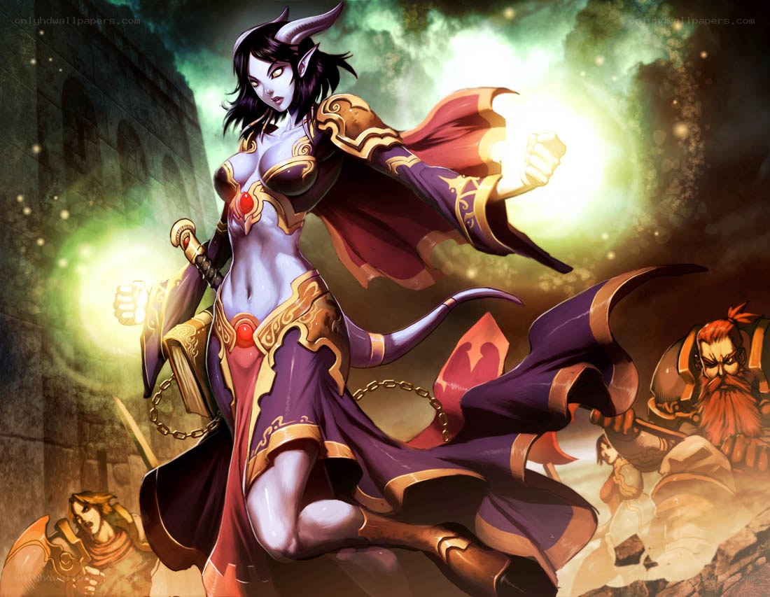 Demoness casting spell in battle
