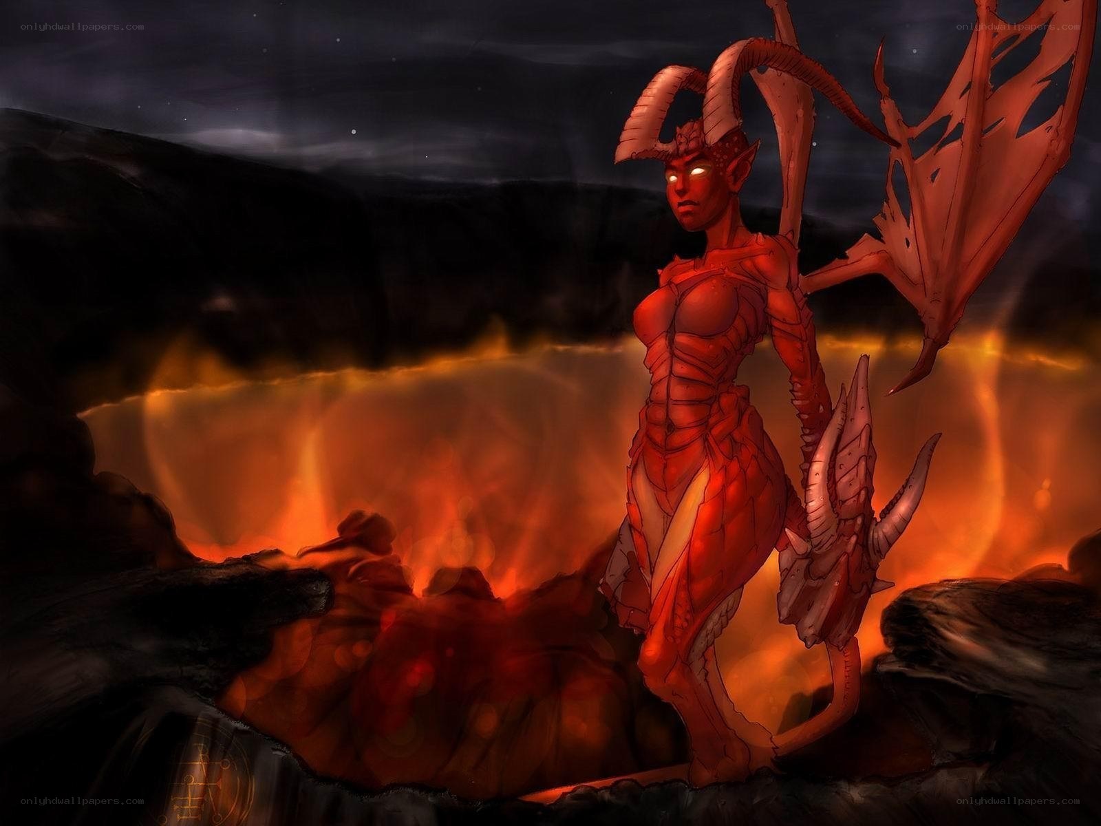 demoness in a volcanic landscape
