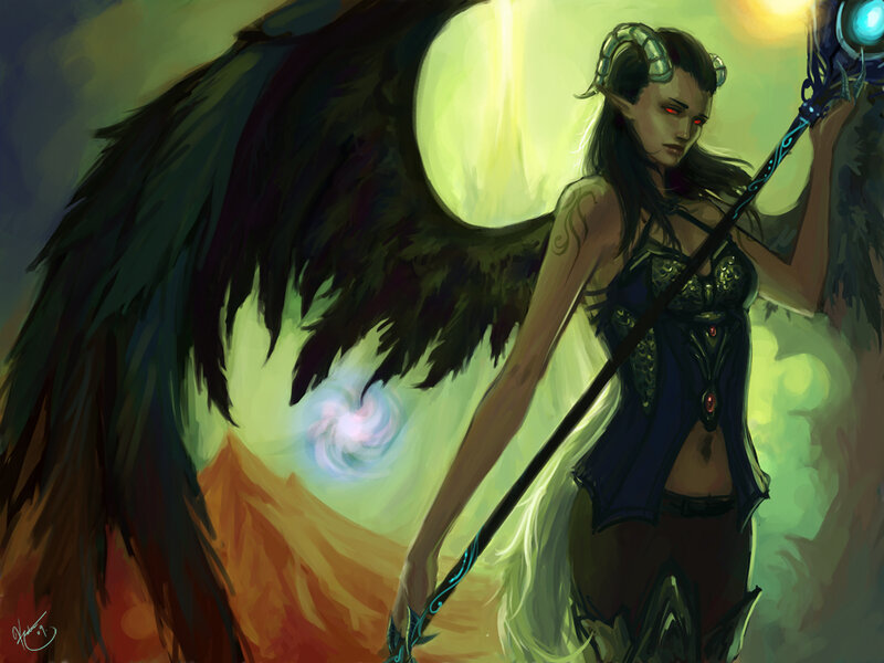 Demoness with staff and wings