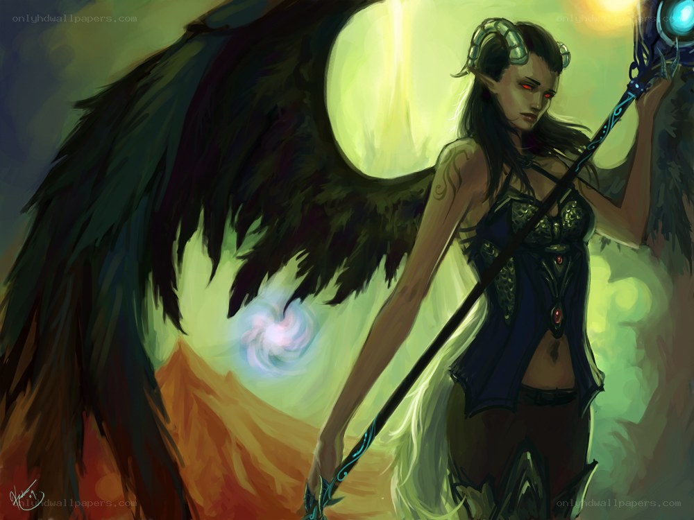 Demoness with staff and wings