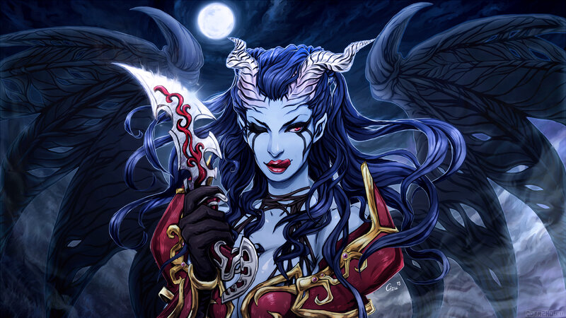 Demoness with wings and blade