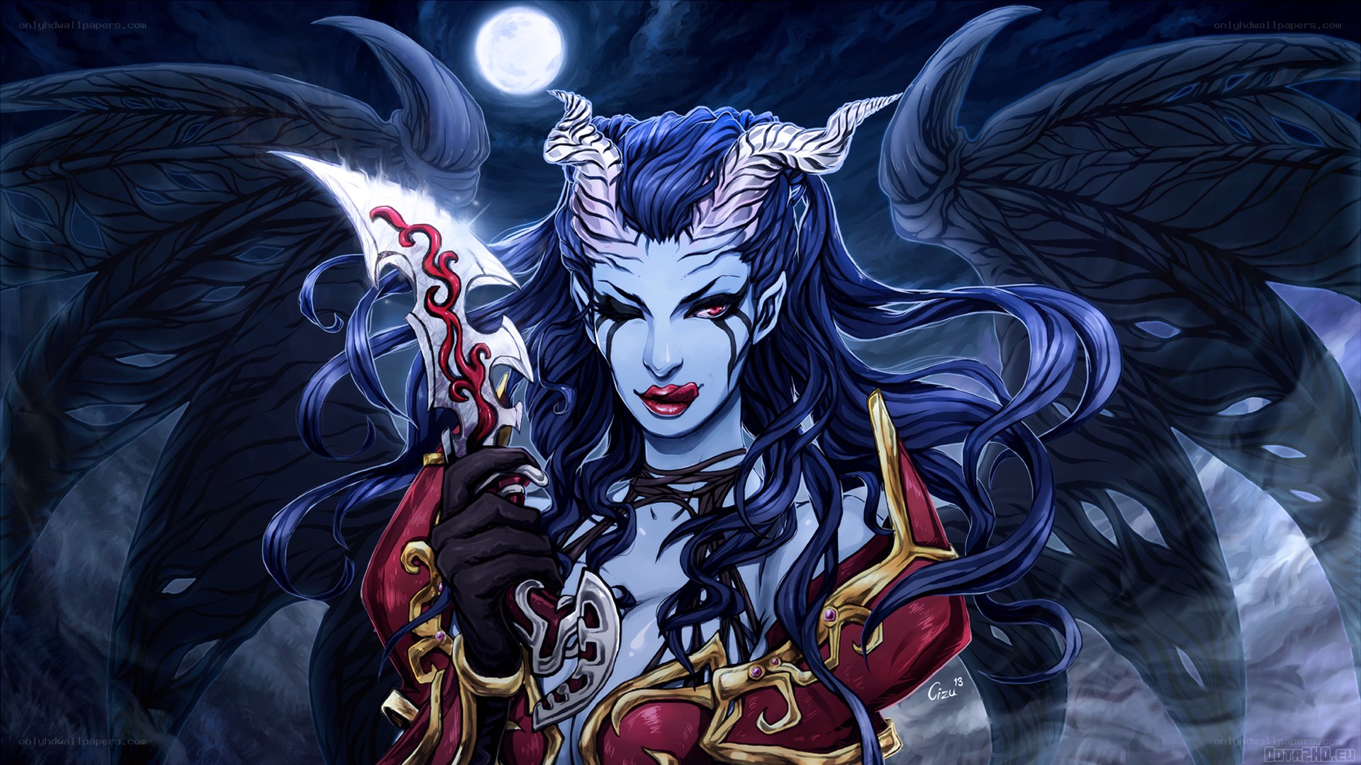 Demoness with wings and blade