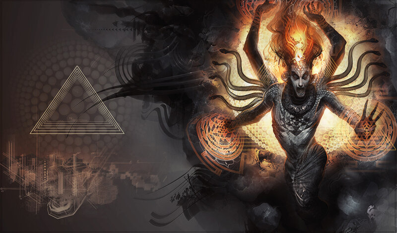 demonic figure with serpents