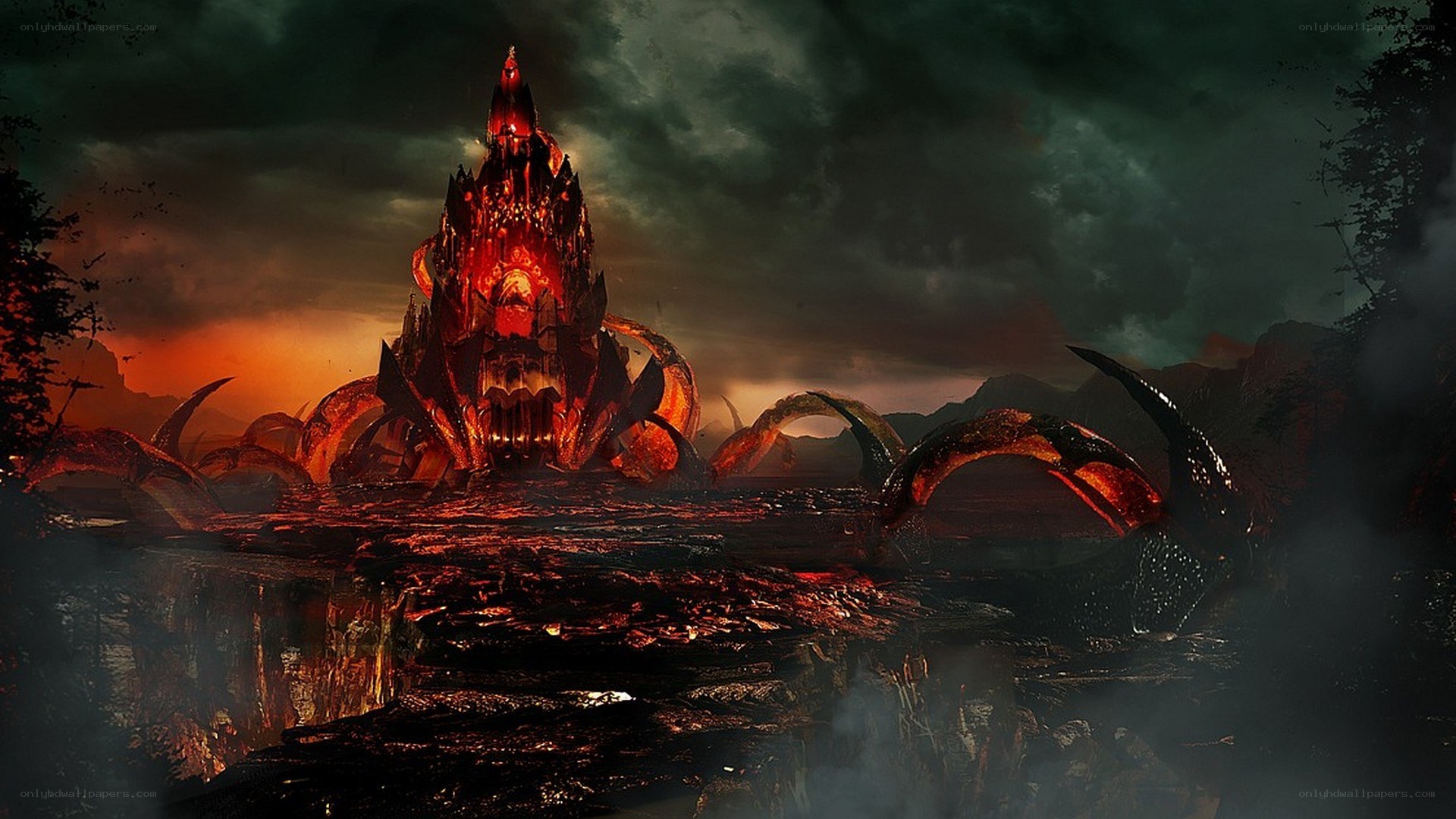 demonic fortress in lava