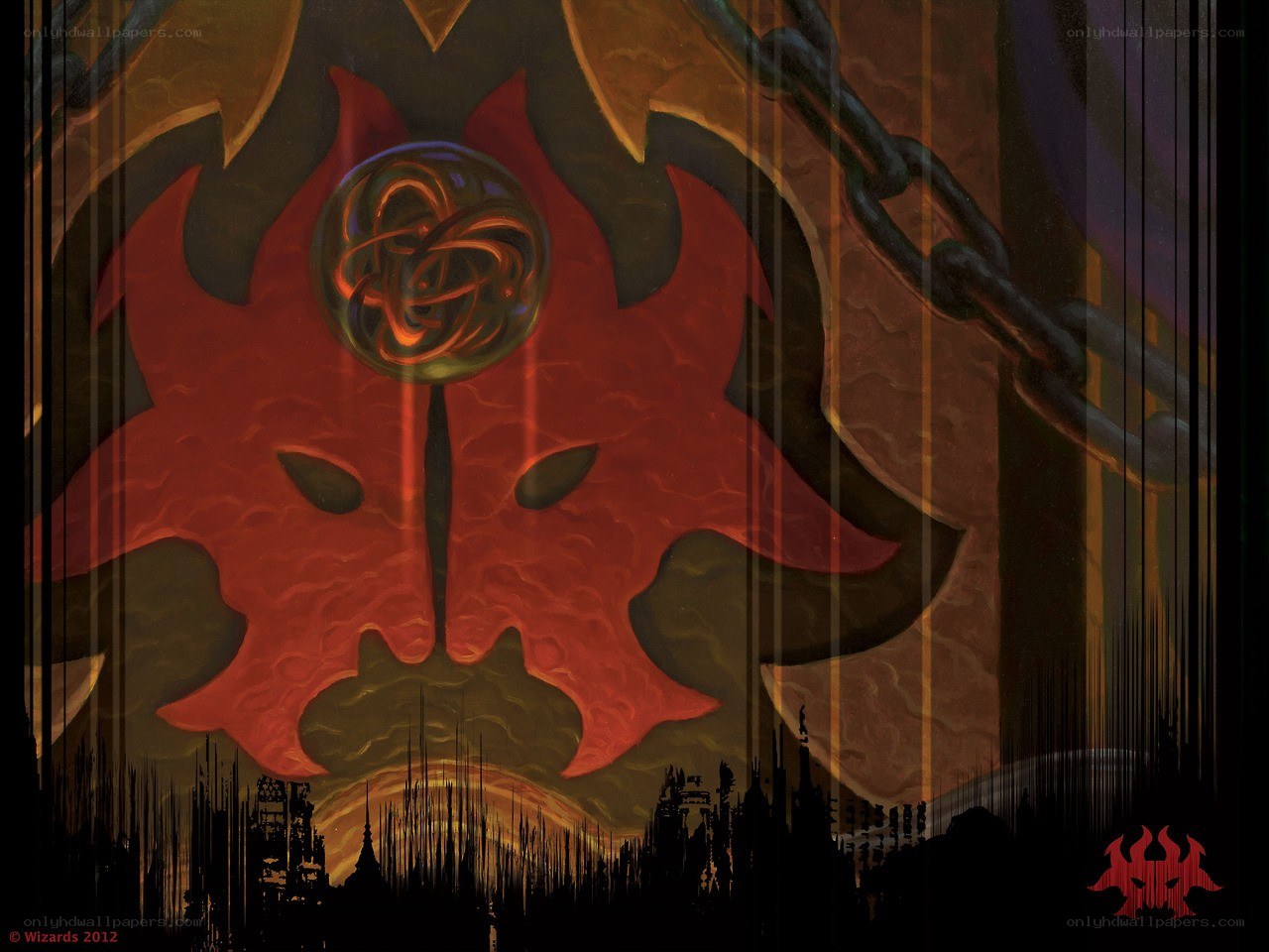 demonic symbol over a city