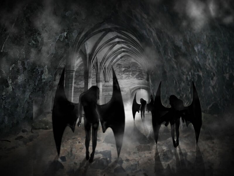 demons in a gothic tunnel