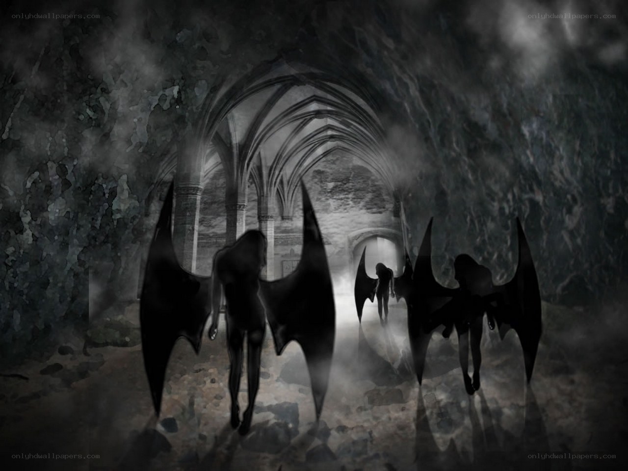 demons in a gothic tunnel