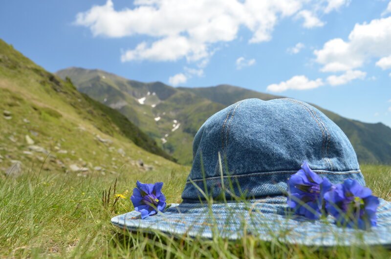 Denim Hat in Grass