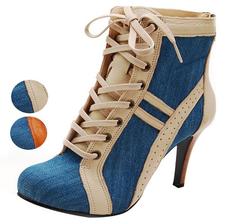denim lace-up bootie