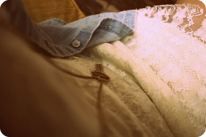 Denim Shirt on Lace Fabric