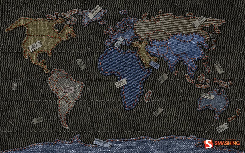 Denim world map art