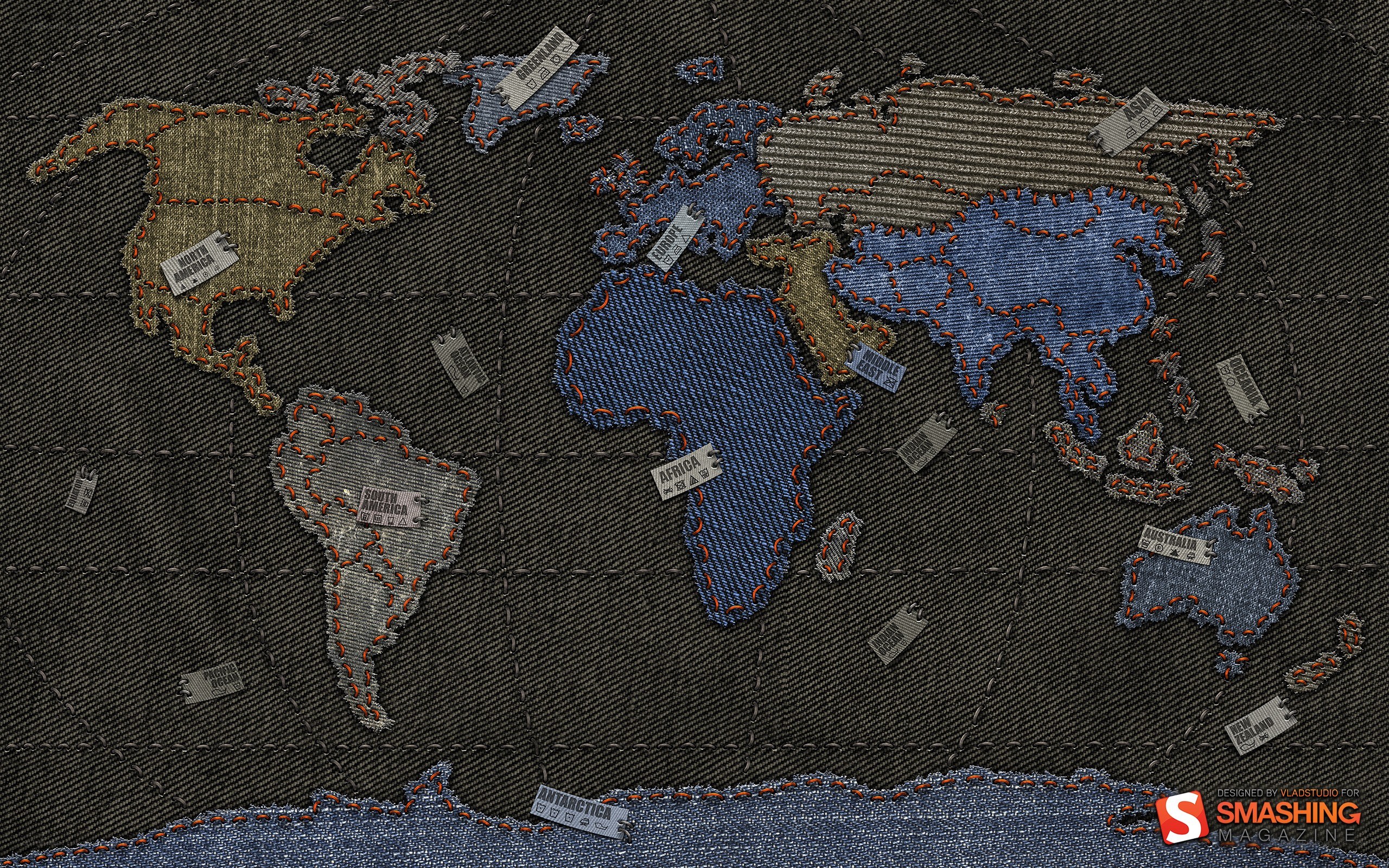 Denim world map art