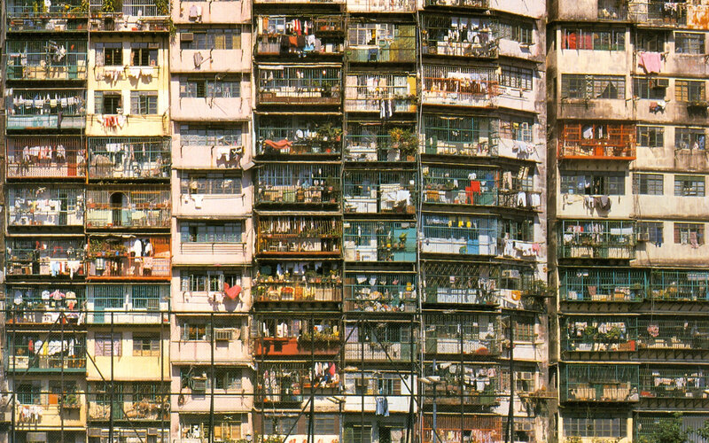 Dense apartment building facade
