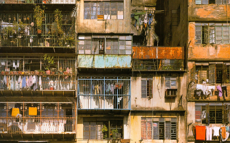 Dense apartment buildings in a city