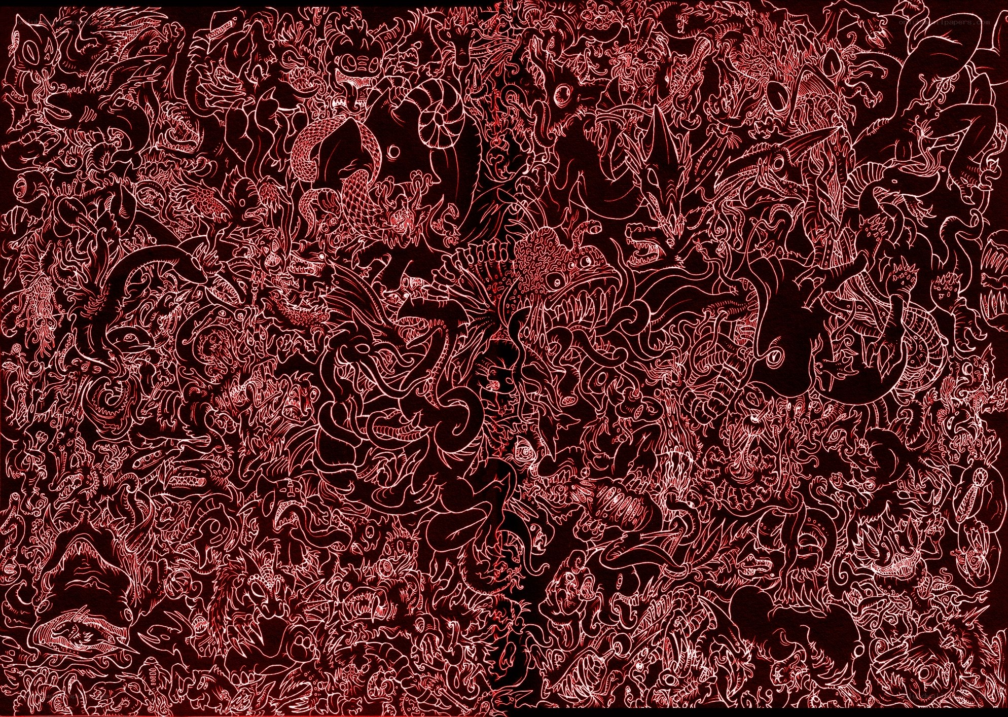dense red line art illustration