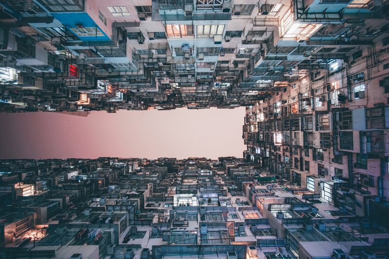 Densely Packed Apartment Buildings — Pink