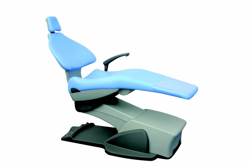 dental chair with blue upholstery
