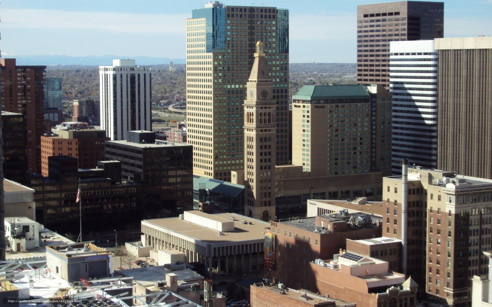 Denver city skyline with clock tower