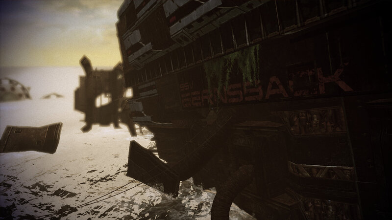 Derelict spaceship on alien planet