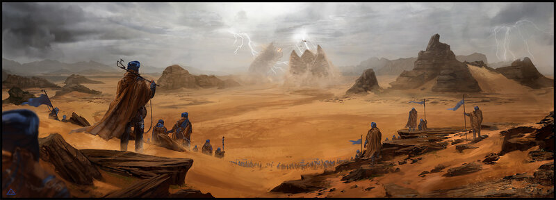 Desert army under storm