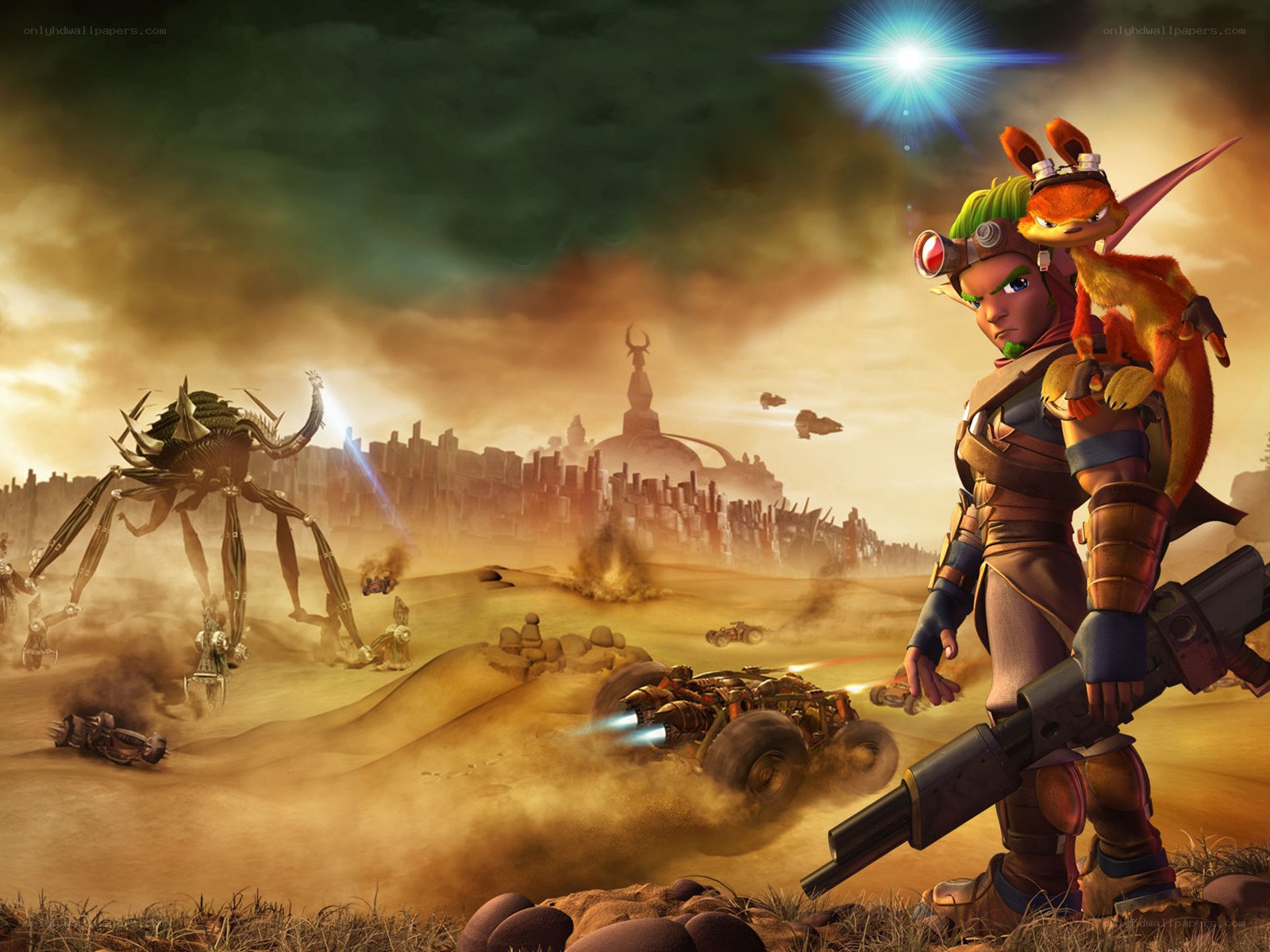 Desert battle scene with characters