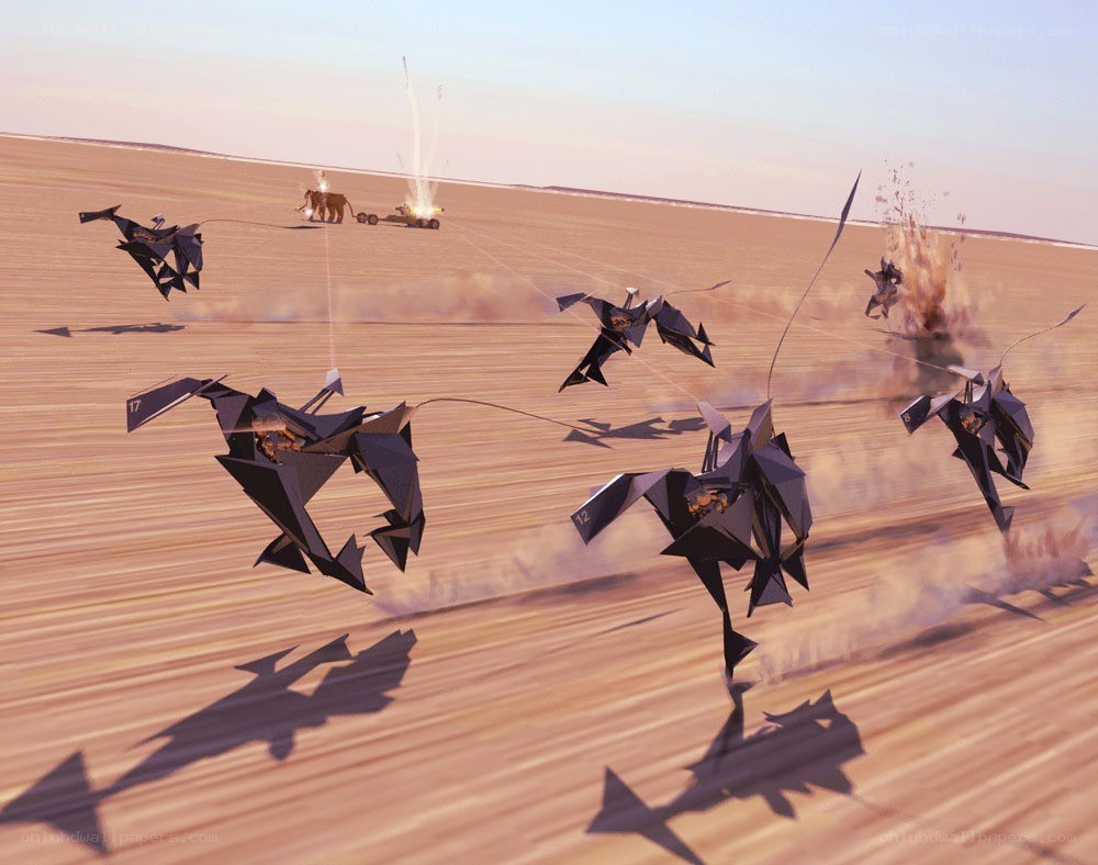 Desert battle with flying machines