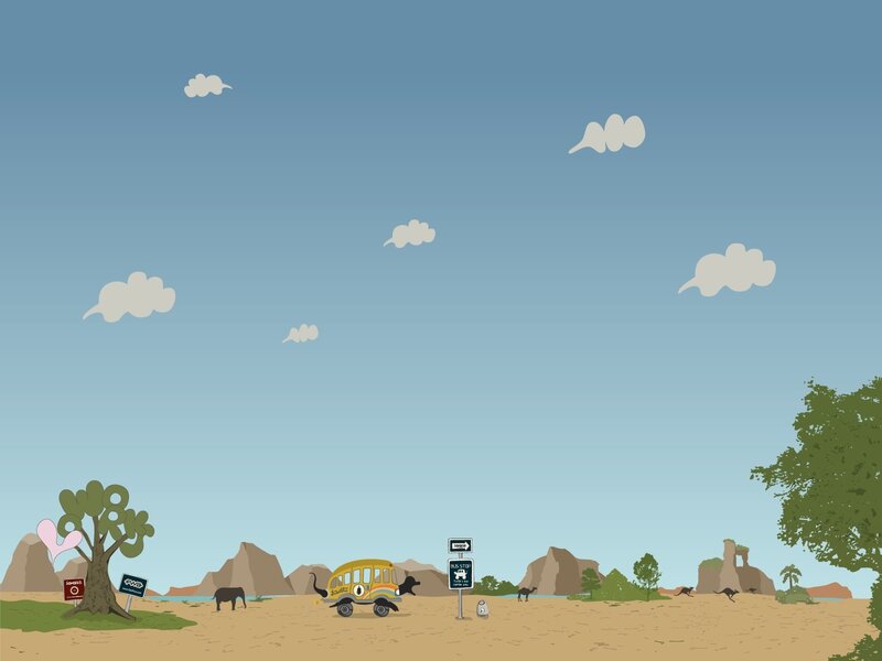 Desert bus stop scene
