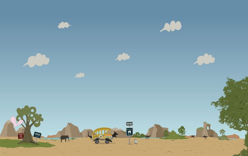 Desert bus stop scene