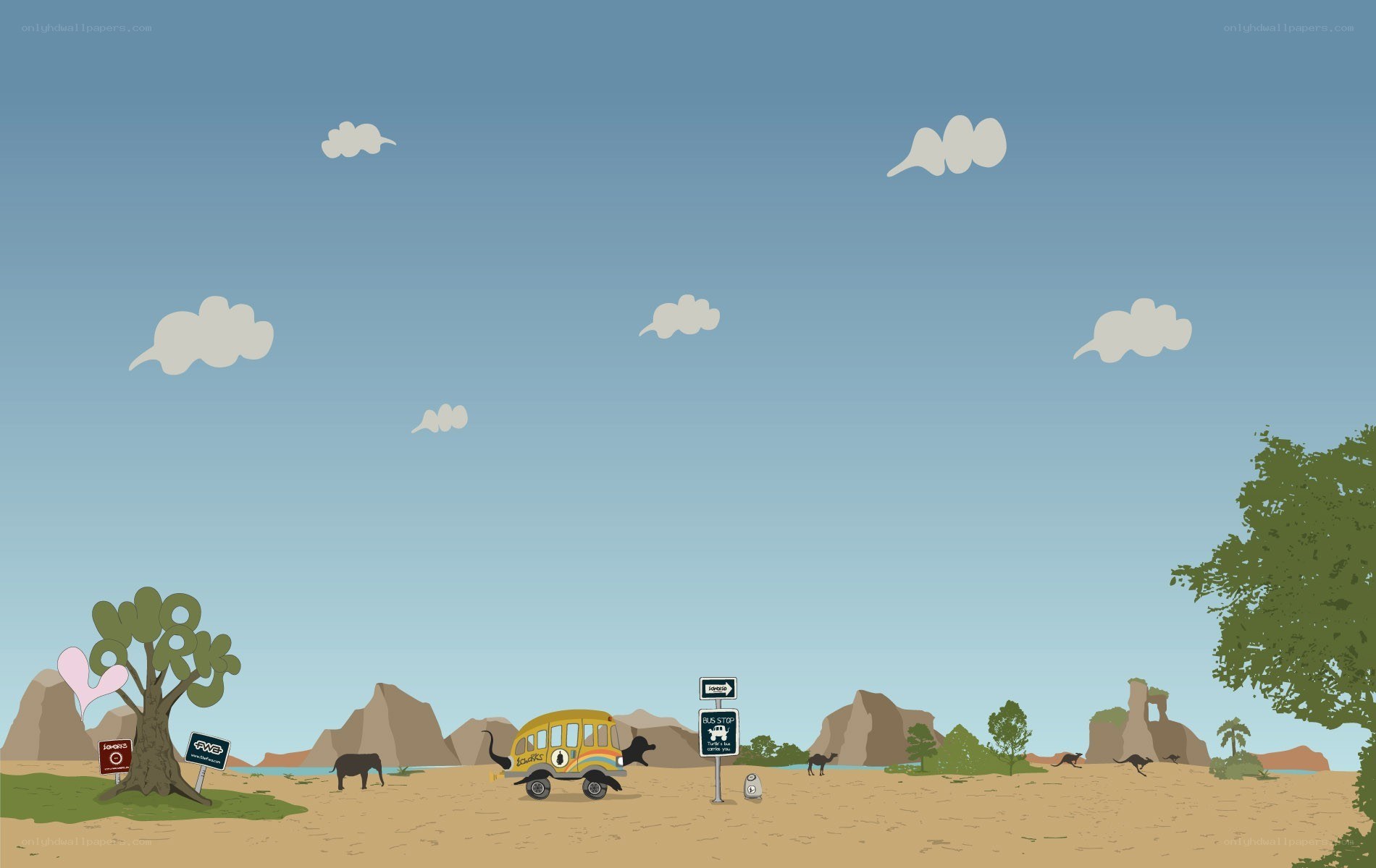 Desert bus stop scene
