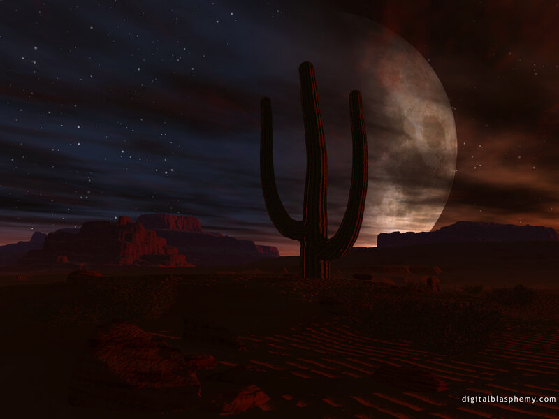 Desert cactus under alien moon