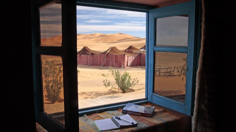 Desert camp view from window