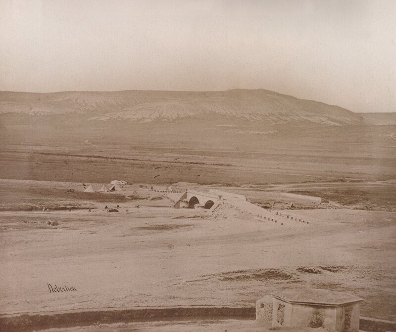 Desert camp with bridge