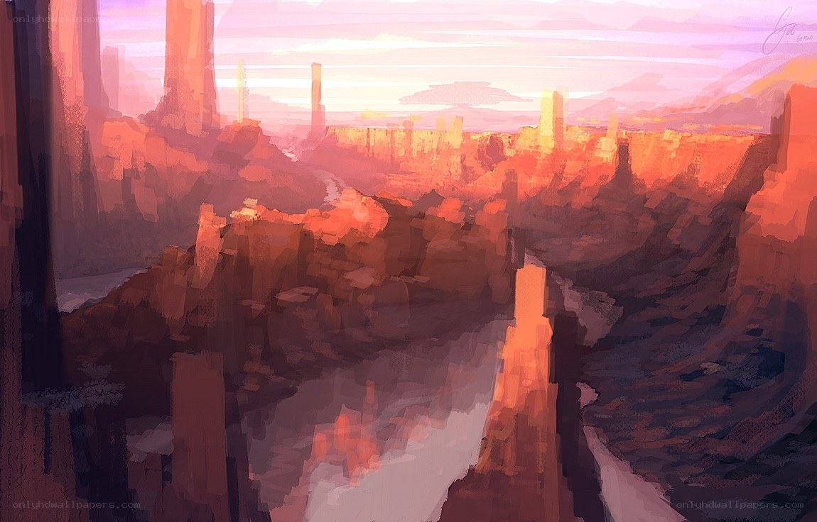 Desert canyon at sunset