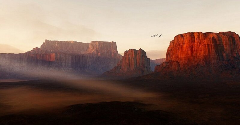 Desert canyon at sunset