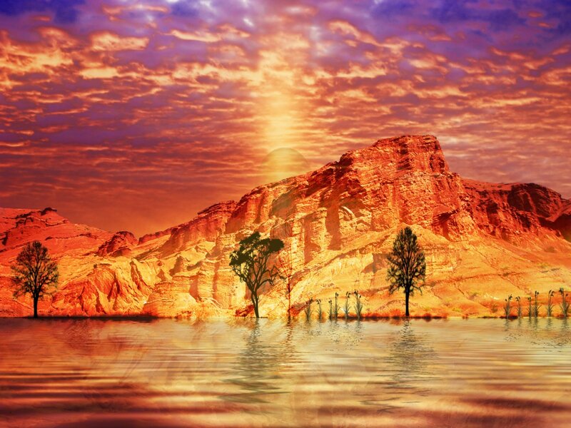 Desert Canyon at Sunset — Orange, Dramatic