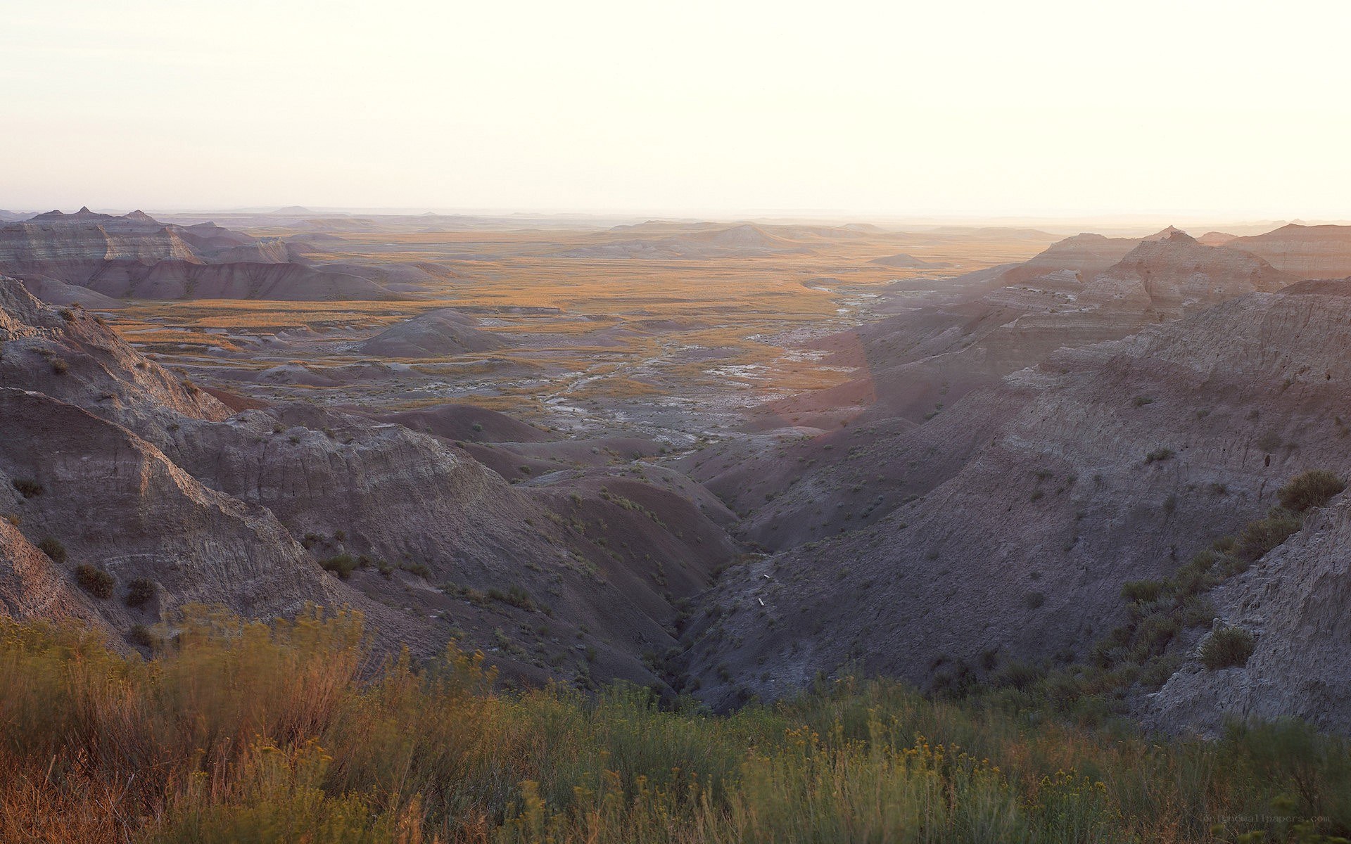 Desert canyon landscape at sunset