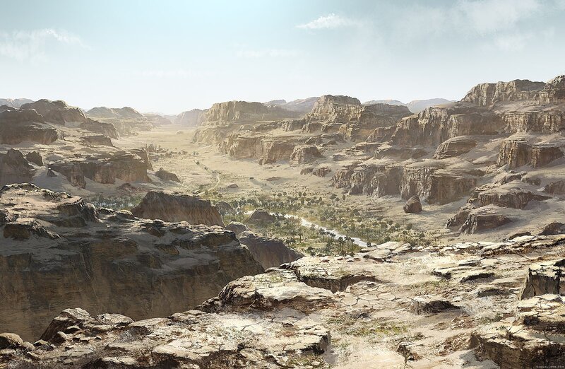 Desert Canyon Landscape — Brown, Arid, Afternoon, Digital Art