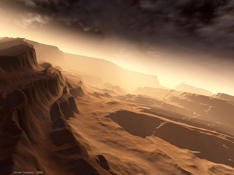 Desert Canyon Landscape — Brown, Dramatic, Sunset, Digital Art, Mountains, Sky