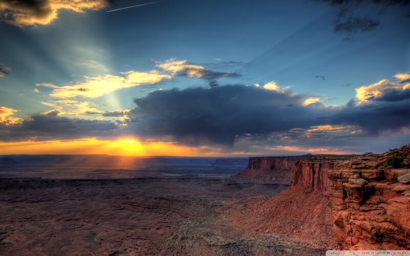 Desert Canyon Landscape — Orange, Dramatic, Sunset, Photograph