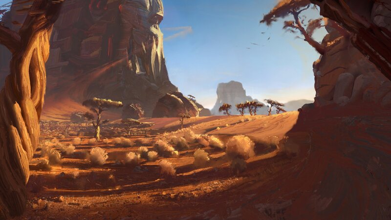 Desert Canyon Landscape — Orange, Serene, Afternoon, Digital Art, Rock Formations